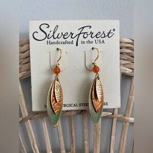 Silver Forest Orange and Green Leaf Earrings